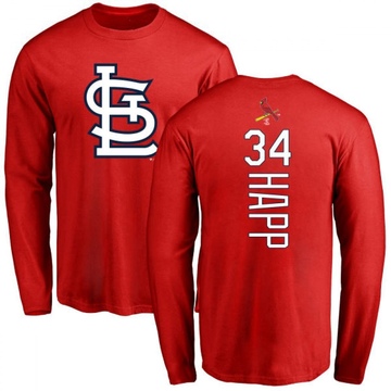 Men's St. Louis Cardinals J.A. Happ ＃34 Backer Long Sleeve T-Shirt - Red