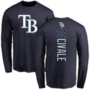 Men's Tampa Bay Rays Aaron Civale ＃34 Backer Long Sleeve T-Shirt - Navy