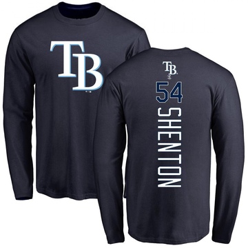 Men's Tampa Bay Rays Austin Shenton ＃54 Backer Long Sleeve T-Shirt - Navy