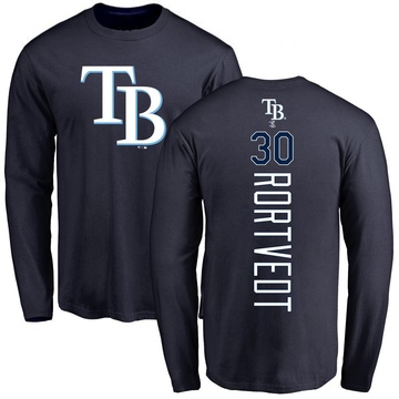 Men's Tampa Bay Rays Ben Rortvedt ＃30 Backer Long Sleeve T-Shirt - Navy