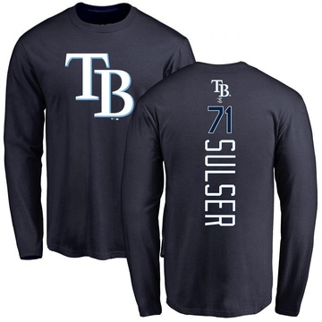 Men's Tampa Bay Rays Cole Sulser ＃71 Backer Long Sleeve T-Shirt - Navy