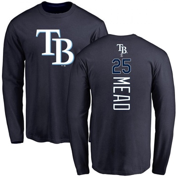 Men's Tampa Bay Rays Curtis Mead ＃25 Backer Long Sleeve T-Shirt - Navy