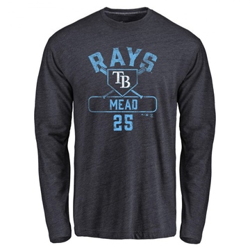 Men's Tampa Bay Rays Curtis Mead ＃25 Base Runner Long Sleeve T-Shirt - Navy