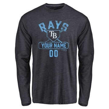 Men's Tampa Bay Rays Custom ＃00 Base Runner Long Sleeve T-Shirt - Navy