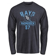 Men's Tampa Bay Rays Drew Rasmussen ＃57 Base Runner Long Sleeve T-Shirt - Navy