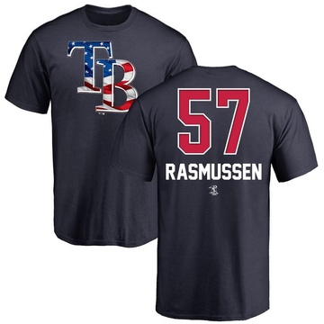Men's Tampa Bay Rays Drew Rasmussen ＃57 Name and Number Banner Wave T-Shirt - Navy
