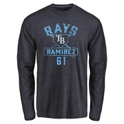 Men's Tampa Bay Rays Erasmo Ramirez ＃61 Base Runner Long Sleeve T-Shirt - Navy