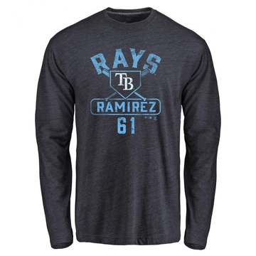 Men's Tampa Bay Rays Erasmo Ramirez ＃61 Base Runner Long Sleeve T-Shirt - Navy