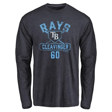 Men's Tampa Bay Rays Garrett Cleavinger ＃60 Base Runner Long Sleeve T-Shirt - Navy