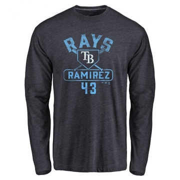 Men's Tampa Bay Rays Harold Ramirez ＃43 Base Runner Long Sleeve T-Shirt - Navy