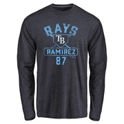 Men's Tampa Bay Rays Harold Ramirez ＃87 Base Runner Long Sleeve T-Shirt - Navy