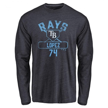 Men's Tampa Bay Rays Jacob Lopez ＃74 Base Runner Long Sleeve T-Shirt - Navy