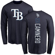 Men's Tampa Bay Rays Junior Caminero ＃13 Backer Long Sleeve T-Shirt - Navy