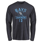 Men's Tampa Bay Rays Junior Caminero ＃13 Base Runner Long Sleeve T-Shirt - Navy