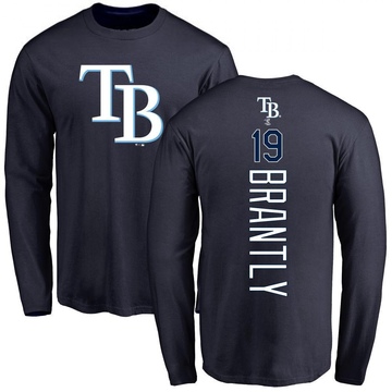 Men's Tampa Bay Rays Rob Brantly ＃19 Backer Long Sleeve T-Shirt - Navy