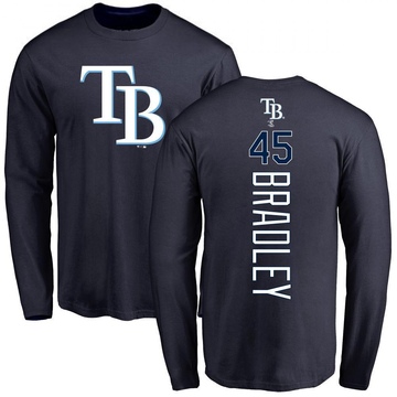 Men's Tampa Bay Rays Taj Bradley ＃45 Backer Long Sleeve T-Shirt - Navy