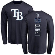 Men's Tampa Bay Rays Yoniel Curet ＃58 Backer Long Sleeve T-Shirt - Navy