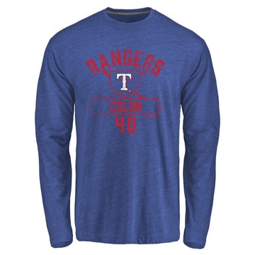 Men's Texas Rangers Bartolo Colon ＃40 Base Runner Long Sleeve T-Shirt - Royal