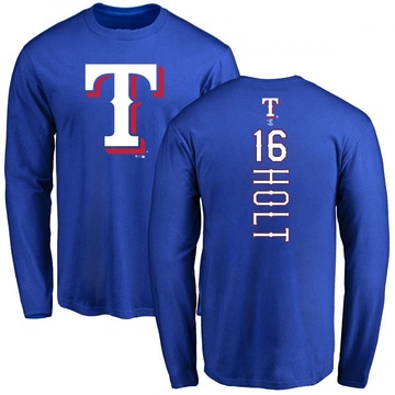 Men's Texas Rangers Brock Holt ＃16 Backer Long Sleeve T-Shirt - Royal