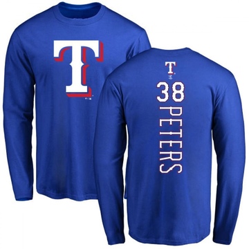 Men's Texas Rangers DJ Peters ＃38 Backer Long Sleeve T-Shirt - Royal