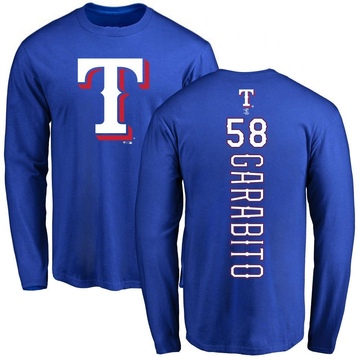 Men's Texas Rangers Gerson Garabito ＃58 Backer Long Sleeve T-Shirt - Royal