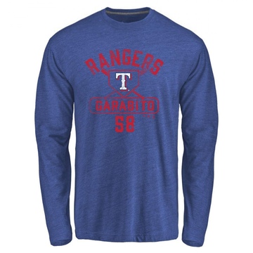 Men's Texas Rangers Gerson Garabito ＃58 Base Runner Long Sleeve T-Shirt - Royal