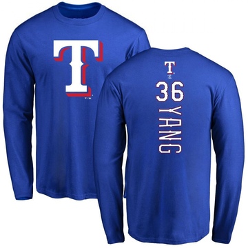 Men's Texas Rangers Hyeon-jong Yang ＃36 Hyeon-Jong Yang Backer Long Sleeve T-Shirt - Royal