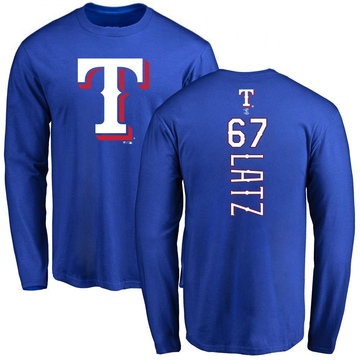 Men's Texas Rangers Jacob Latz ＃67 Backer Long Sleeve T-Shirt - Royal