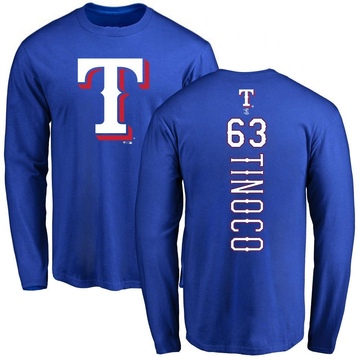 Men's Texas Rangers Jesus Tinoco ＃63 Backer Long Sleeve T-Shirt - Royal