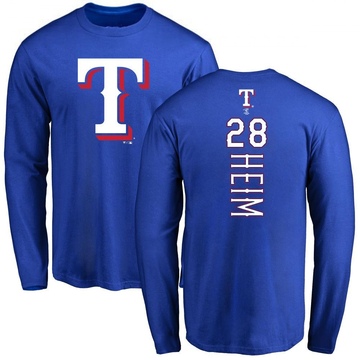 Men's Texas Rangers Jonah Heim ＃28 Backer Long Sleeve T-Shirt - Royal