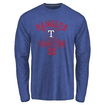 Men's Texas Rangers Josh Hamilton ＃32 Base Runner Long Sleeve T-Shirt - Royal