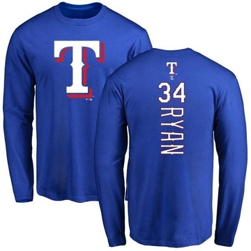 Men's Texas Rangers Nolan Ryan ＃34 Backer Long Sleeve T-Shirt - Royal