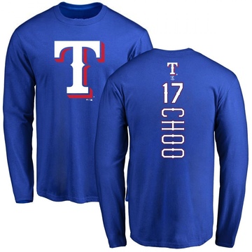 Men's Texas Rangers Shin-Soo Choo ＃17 Backer Long Sleeve T-Shirt - Royal