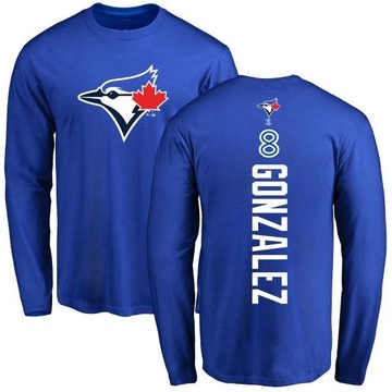 Men's Toronto Blue Jays Alex Gonzalez ＃8 Backer Long Sleeve T-Shirt - Royal