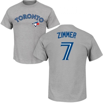 Men's Toronto Blue Jays Bradley Zimmer ＃7 Roster Name & Number T-Shirt - Gray