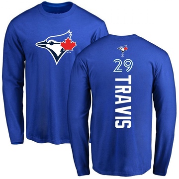 Men's Toronto Blue Jays Devon Travis ＃29 Backer Long Sleeve T-Shirt - Royal