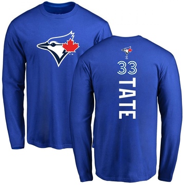 Men's Toronto Blue Jays Dillon Tate ＃33 Backer Long Sleeve T-Shirt - Royal