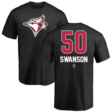 Men's Toronto Blue Jays Erik Swanson ＃50 Name and Number Banner Wave T-Shirt - Black