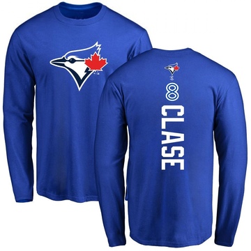 Men's Toronto Blue Jays Jonatan Clase ＃8 Backer Long Sleeve T-Shirt - Royal