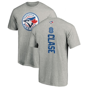 Men's Toronto Blue Jays Jonatan Clase ＃8 Backer T-Shirt Ash