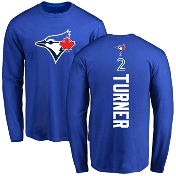 Men's Toronto Blue Jays Justin Turner ＃2 Backer Long Sleeve T-Shirt - Royal