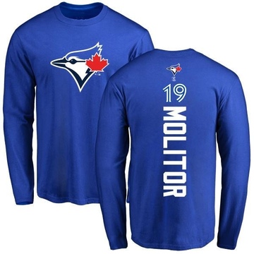 Men's Toronto Blue Jays Paul Molitor ＃19 Backer Long Sleeve T-Shirt - Royal