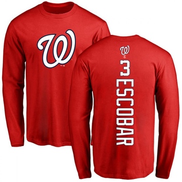 Men's Washington Nationals Alcides Escobar ＃3 Backer Long Sleeve T-Shirt - Red