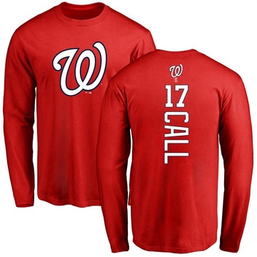 Men's Washington Nationals Alex Call ＃17 Backer Long Sleeve T-Shirt - Red