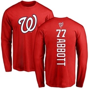 Men's Washington Nationals Cory Abbott ＃77 Backer Long Sleeve T-Shirt - Red