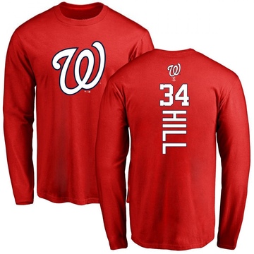 Men's Washington Nationals Derek Hill ＃34 Backer Long Sleeve T-Shirt - Red