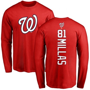 Men's Washington Nationals Drew Millas ＃81 Backer Long Sleeve T-Shirt - Red