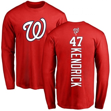 Men's Washington Nationals Howie Kendrick ＃47 Backer Long Sleeve T-Shirt - Red