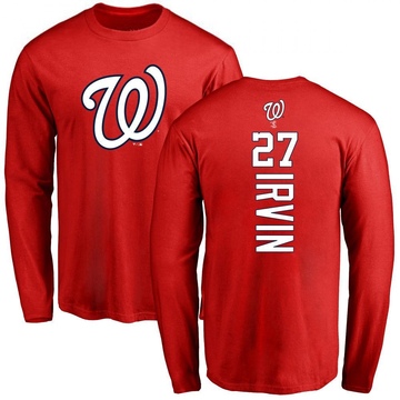 Men's Washington Nationals Jake Irvin ＃27 Backer Long Sleeve T-Shirt - Red