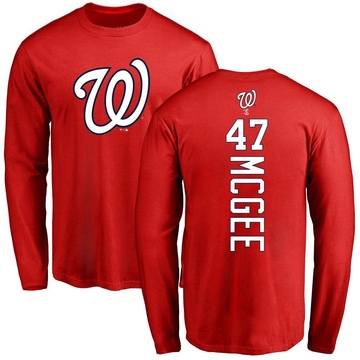 Men's Washington Nationals Jake McGee ＃47 Backer Long Sleeve T-Shirt - Red